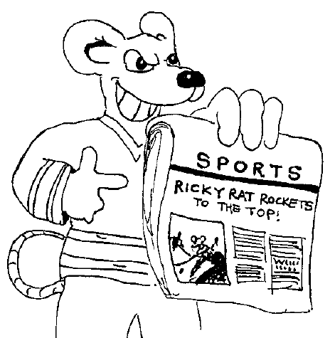 Ricky Rat holds the newspaper with the headline.