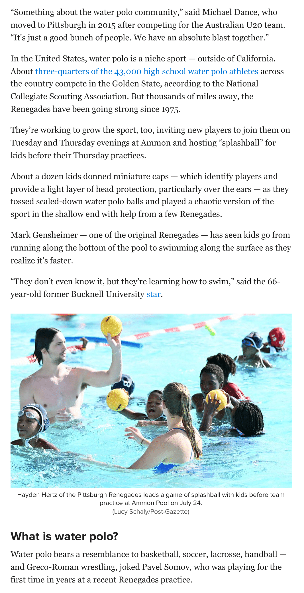 Article on Pittsburgh Masters Water Polo in newspaper