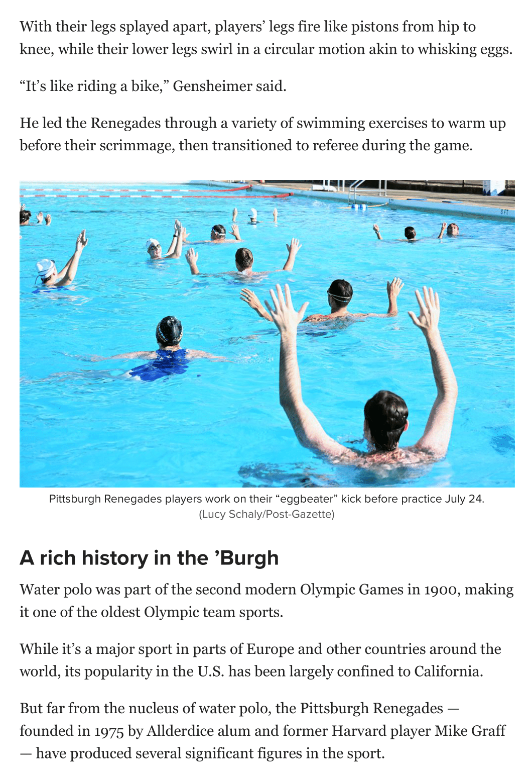 Article on Pittsburgh Masters Water Polo in newspaper