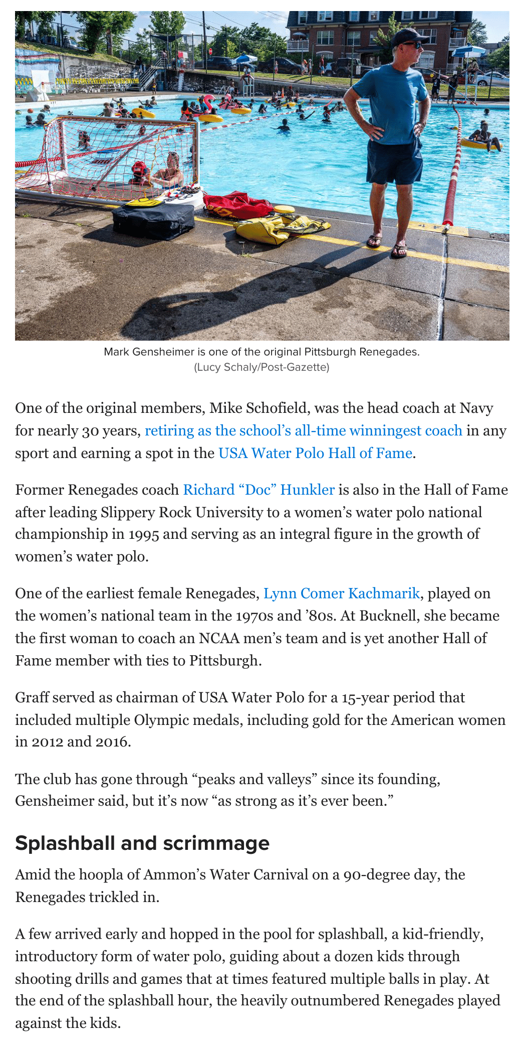 Article on Pittsburgh Masters Water Polo in newspaper